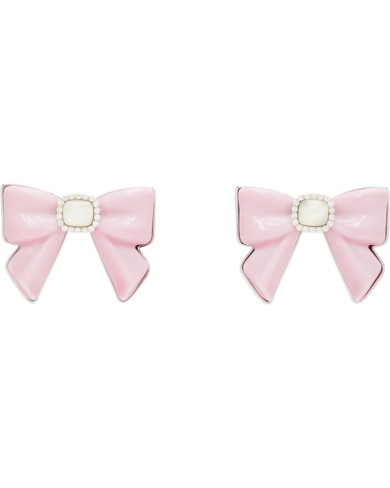 SHUSHU/TONG Silver & Pink YVMIN Edition Ceramics Bowknot Nacre Earrings Pink