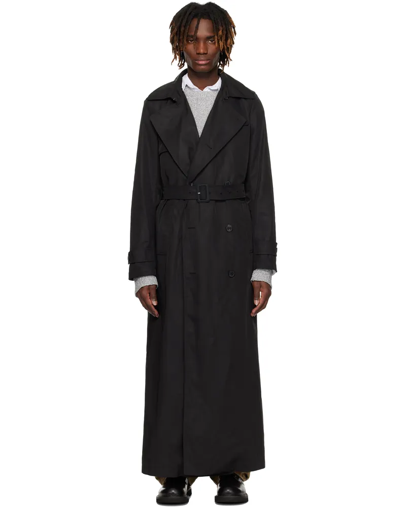 Dries van Noten Black Double-Breasted Trench Coat Black