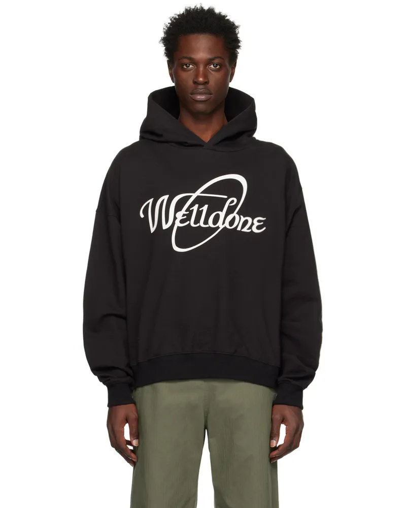 WE 11 DONE Black Cursive Circle Hoodie Black