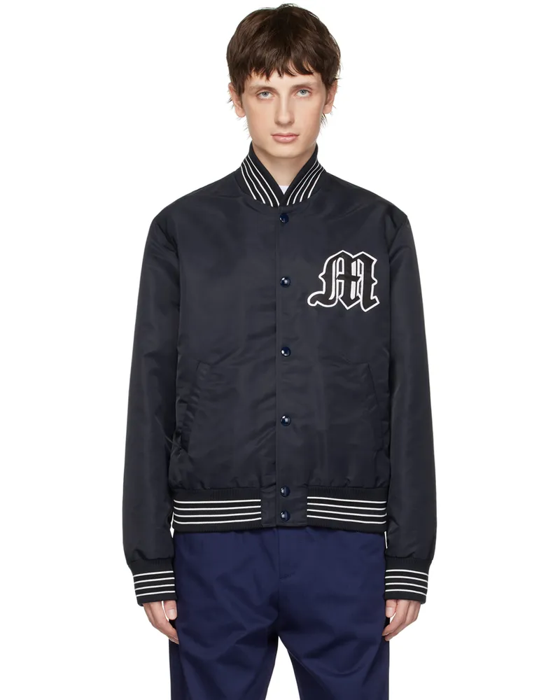 MSGM Navy Embroidered Bomber Jacket Blu