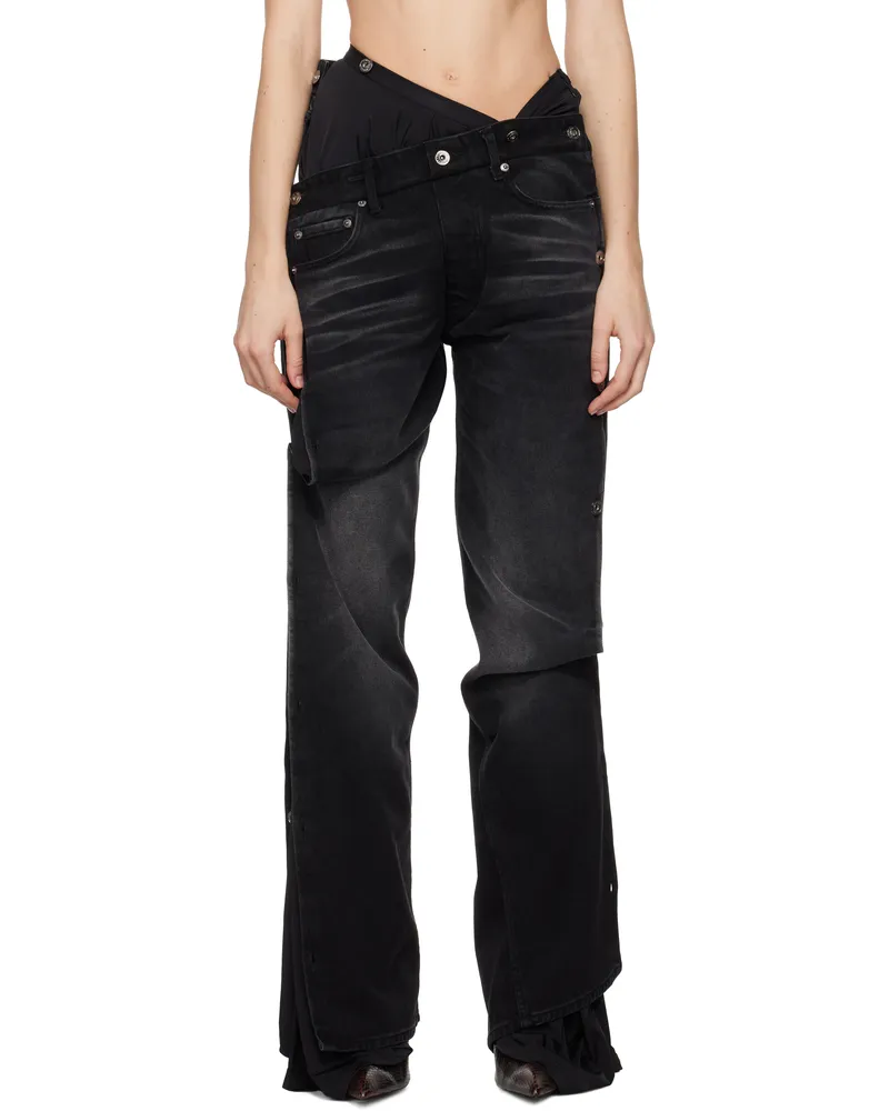 Y/PROJECT Black Collapsed Waist Jeans Faded
