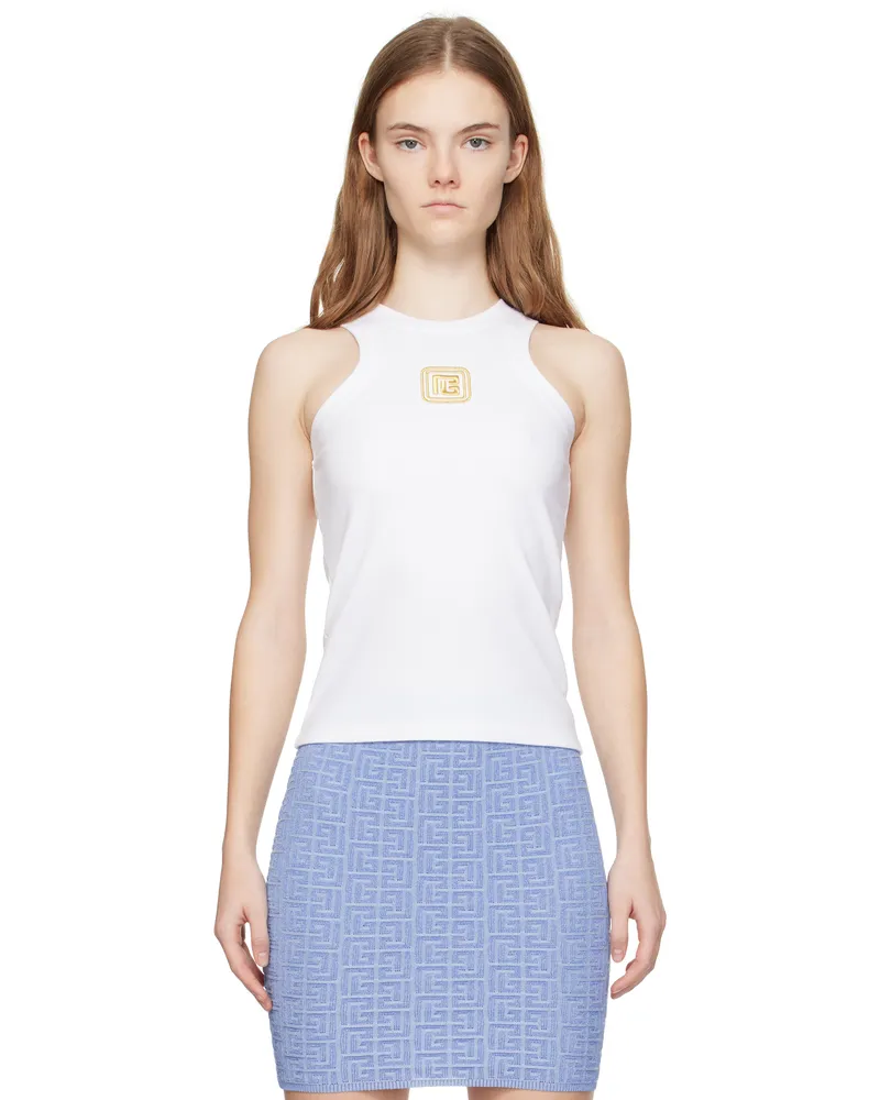 Balmain White Retro 'PB' Tank Top Gad