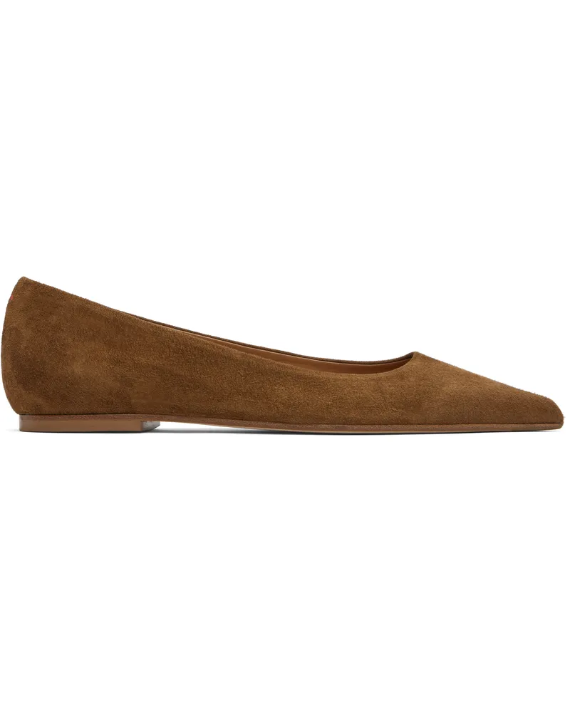 aeyde Tan Cassy Pointed-Toe Suede Ballerina Flats Tobacco