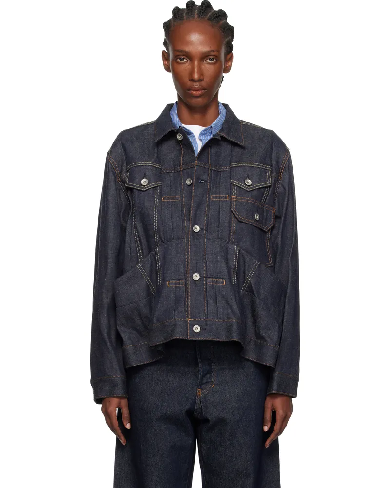 Sacai Navy Pleated Denim Jacket 499
