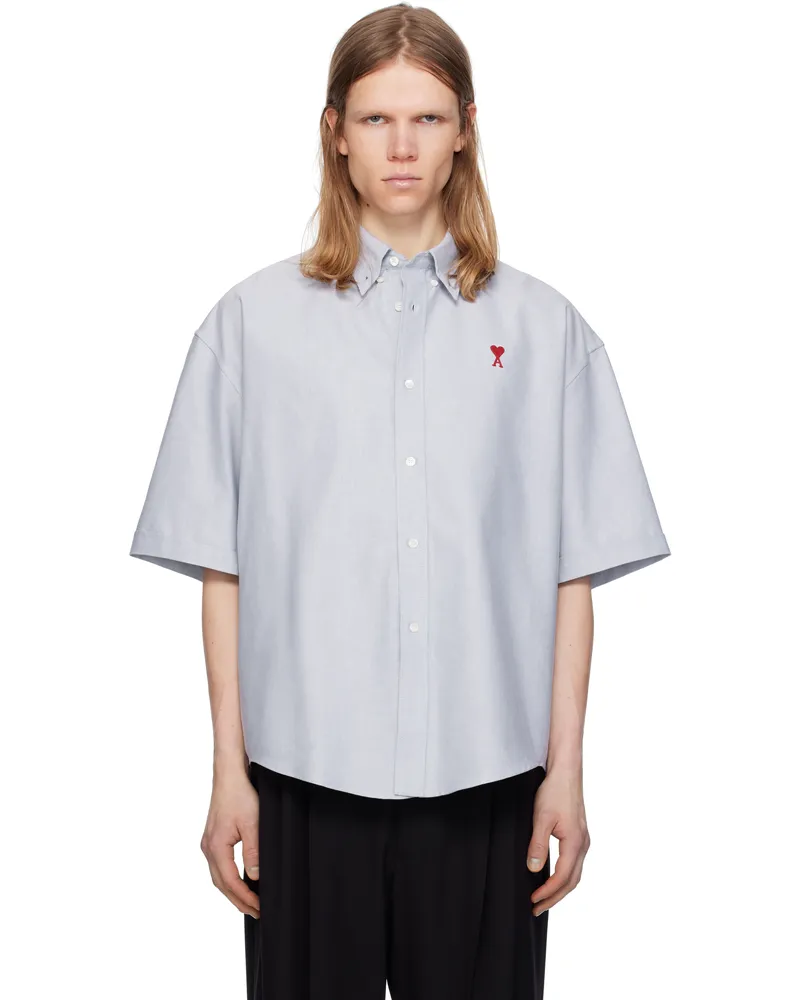 AMI Paris Blue Cotton Boxy Fit Short Sleeves Shirt 4502