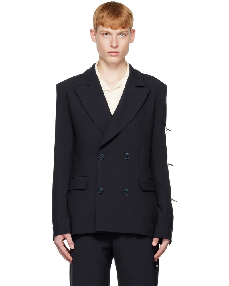 Carlota Barrera Navy Drawstring Blazer Navy