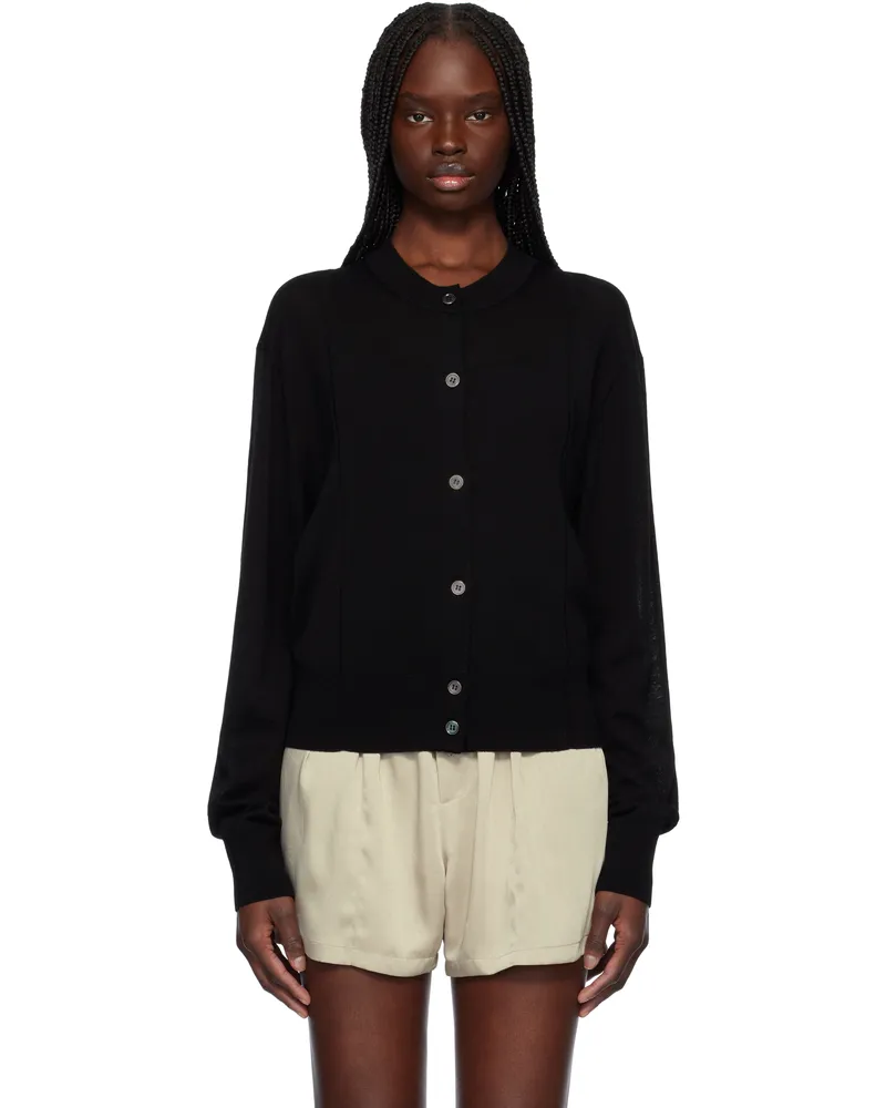RECTO Black Crewneck Sheer Knit Cardigan Black