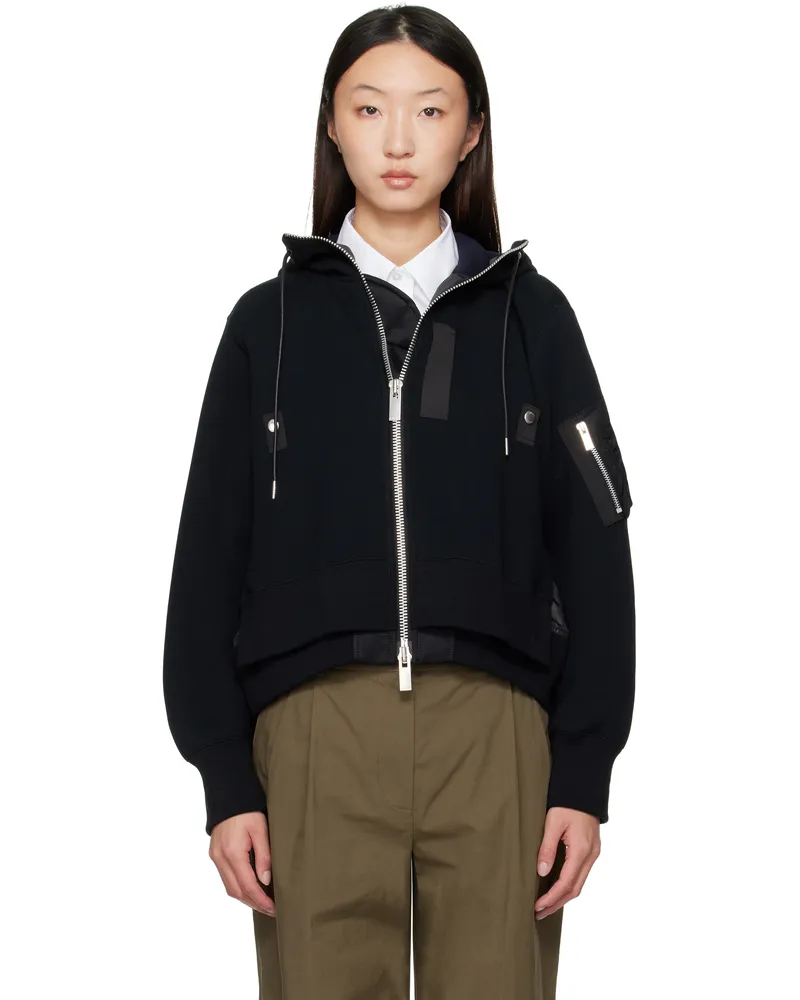 Sacai Black Sponge Sweat x Nylon Twill Hoodie 002