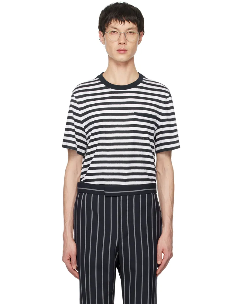 Thom Browne Navy Striped Pocket T-Shirt 415