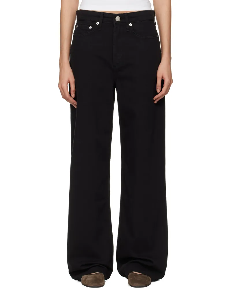 Rag & Bone Black 'The Logan' Mid-Rise Wide Leg Jeans Black
