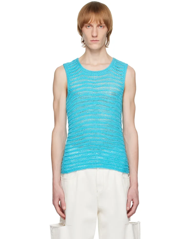 SITUATIONIST Blue Hand-Knit Tank Top Cyan