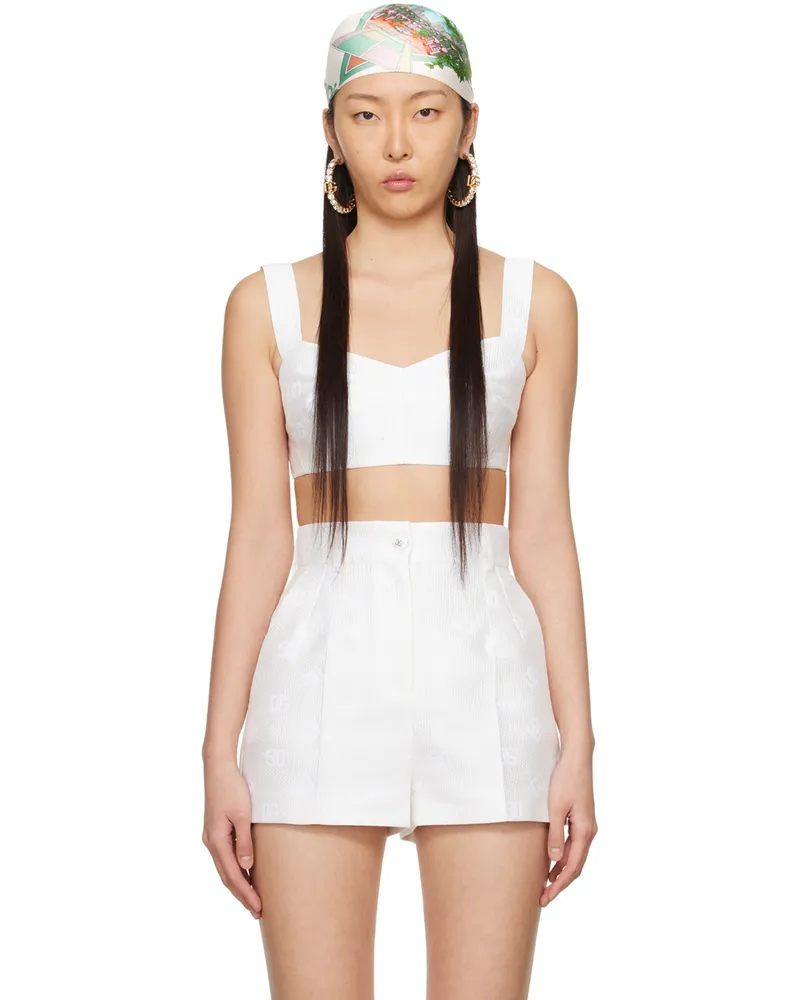Dolce & Gabbana White Jacquard Tank Top W0001