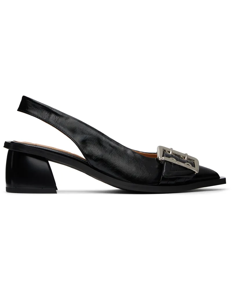 Ganni Black Feminine Buckle Slingback Heels 099