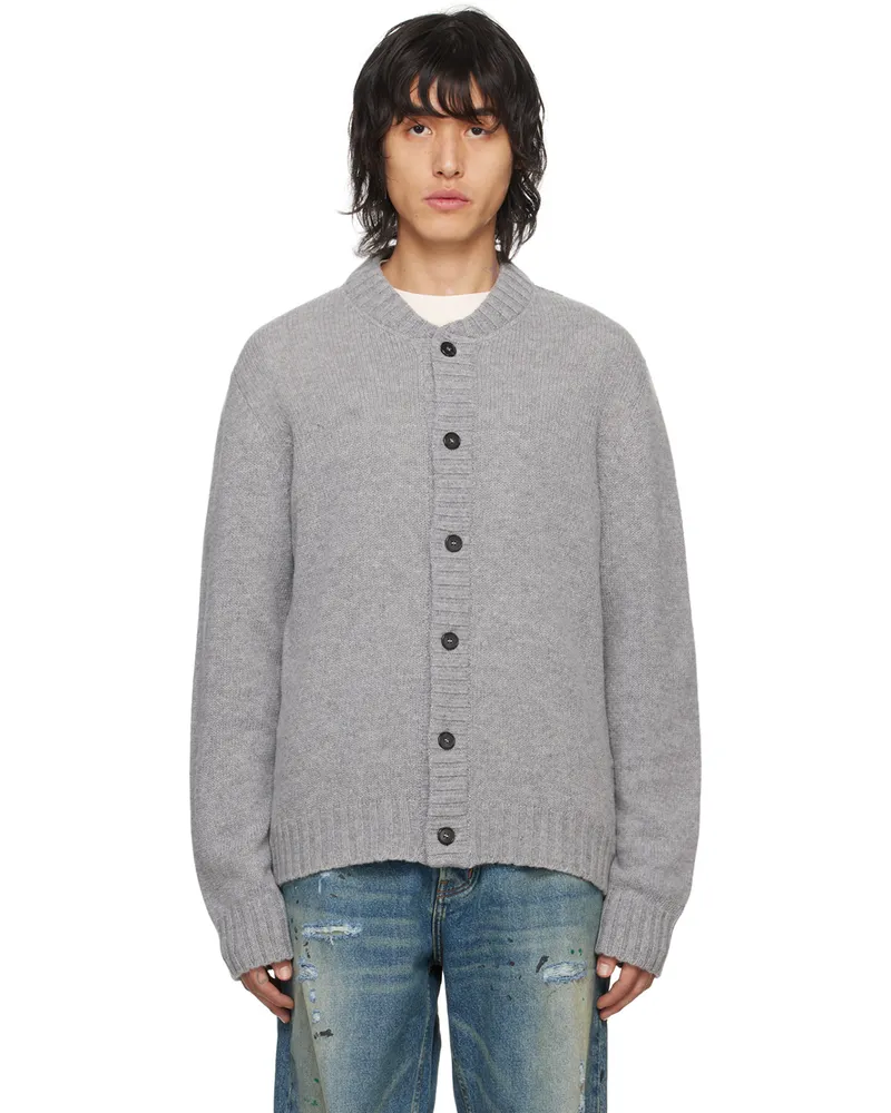 Palm Angels Gray Curved Logo Cardigan Melange