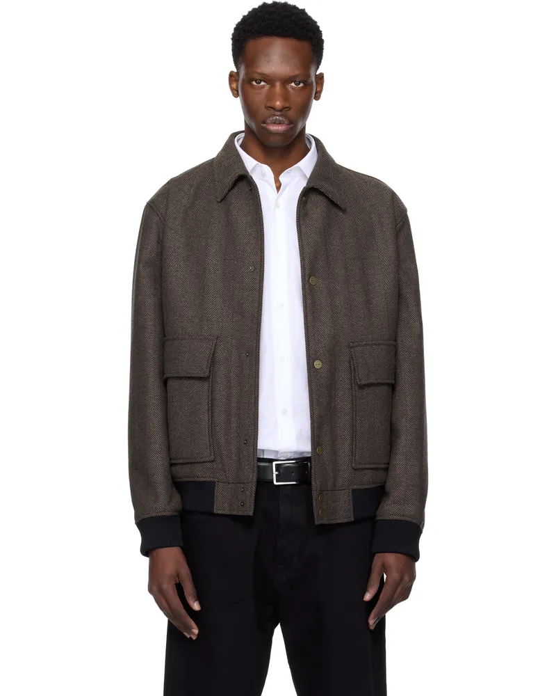 HUGO BOSS Brown Herringbone Bomber Jacket 217-medium