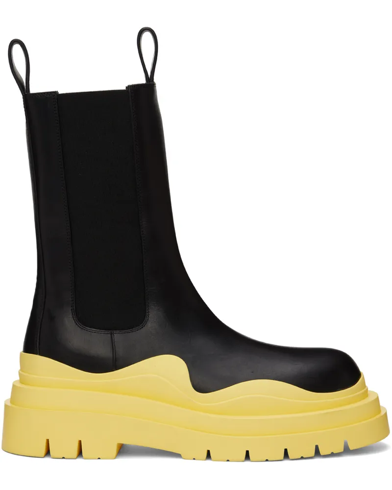 Bottega Veneta Black & Yellow Tire Chelsea Boots 1335