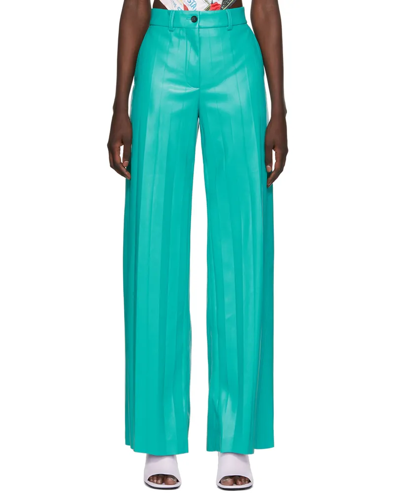 MSGM Blue Pleated Faux-Leather Pants 83