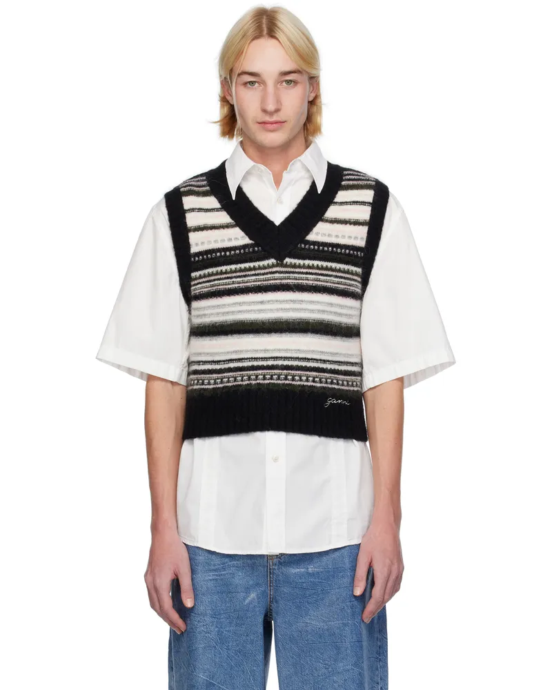 Ganni Black & White Stripe Vest Black