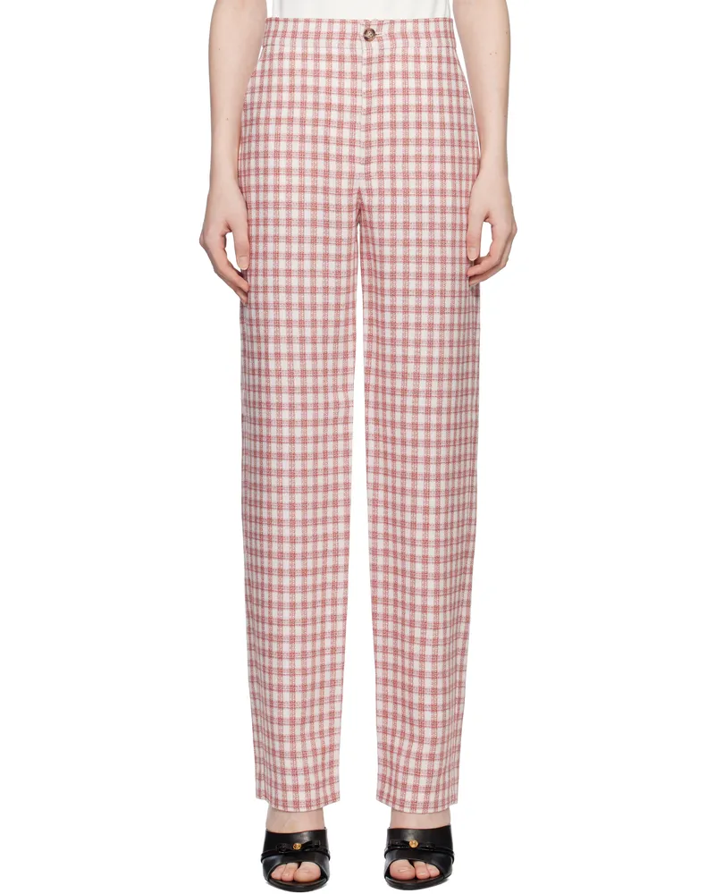 Moschino Red Viscose-Linen Check Trousers 1073