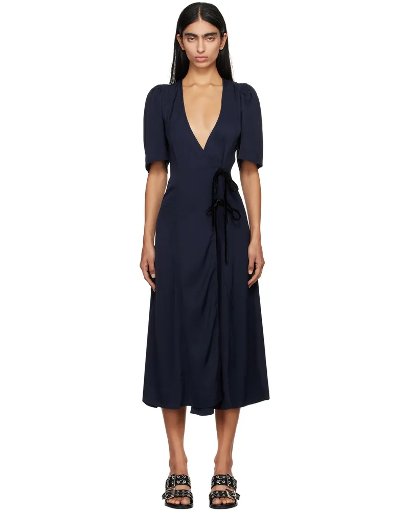 Ganni Navy Wrap Midi Dress 683