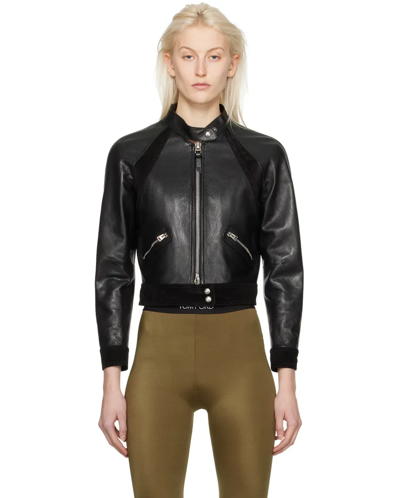 Tom Ford Black Cropped Leather Jacket Lb999