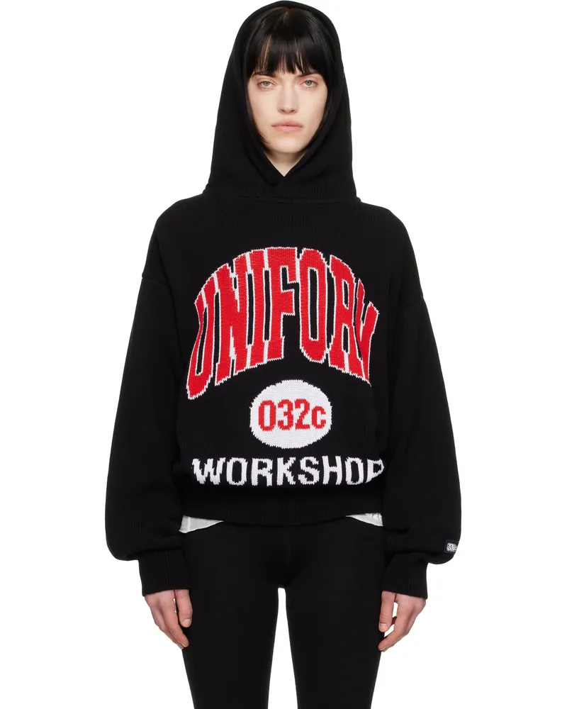 032c Black Lucky Strike Knit Hoodie Black