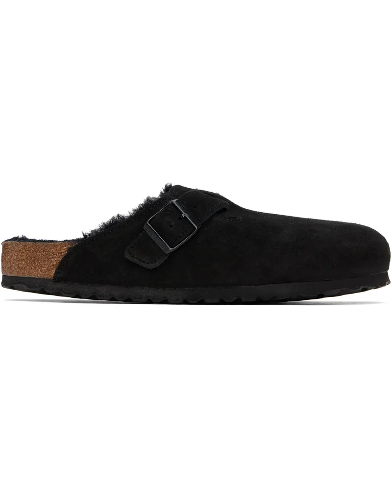 Birkenstock Black Regular Boston Shearling Suede Slip-on Loafers Black