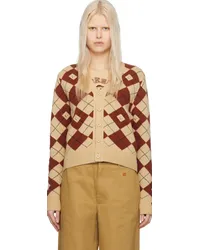 Acne Studios Tan & Burgundy Argyle Cardigan Dke