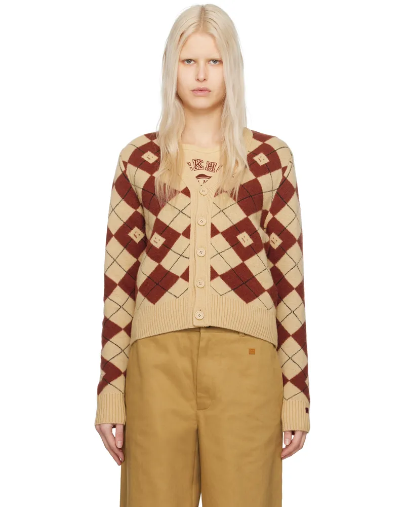 Acne Studios Tan & Burgundy Argyle Cardigan Dke