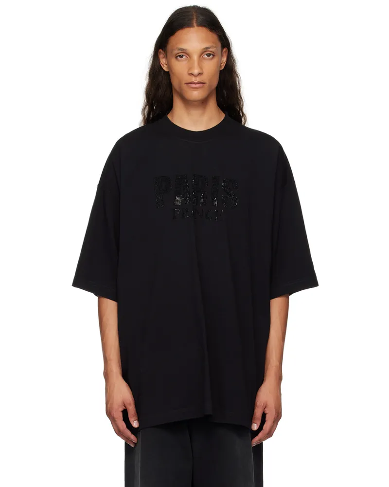 VETEMENTS Black 'Paris' Crystal-Cut T-Shirt Black