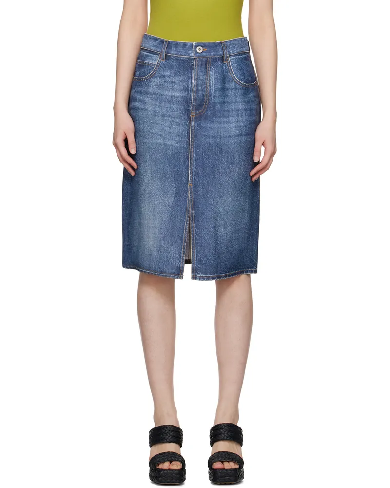 Bottega Veneta Blue Printed Midi Skirt 3399
