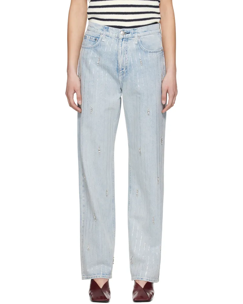 Rag & Bone Blue Shea Embellished Relaxed Straight Jeans Aljwl