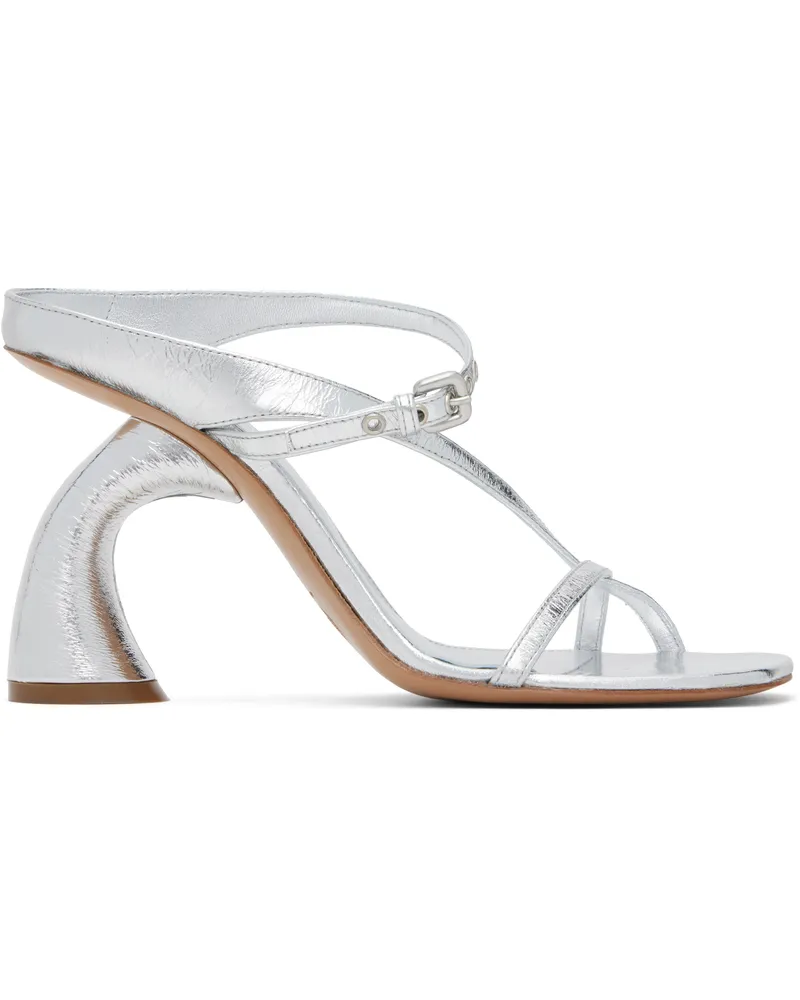 Dries van Noten Silver Strappy Sculptural Heeled Sandals 952