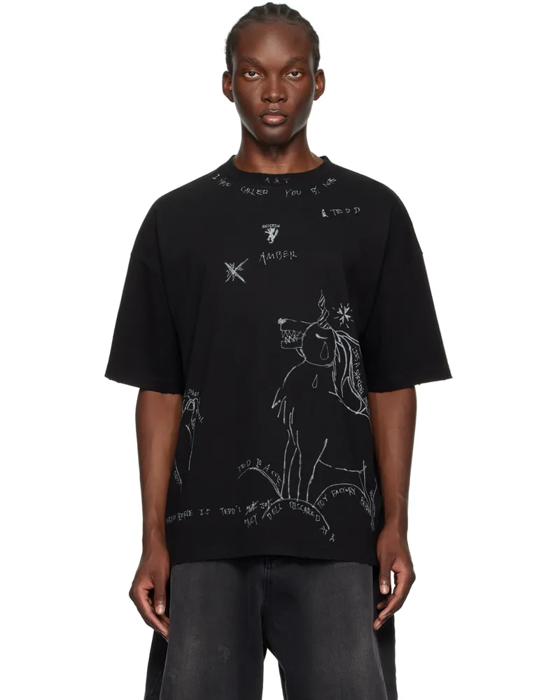 WE 11 DONE Black Graphic T-Shirt Black