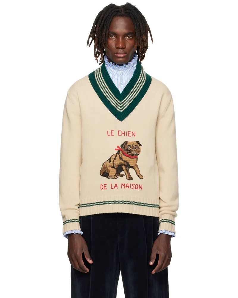 Valentino Garavani Beige 'Le Chien De La Maison' Jacquard Wool Sweater 581