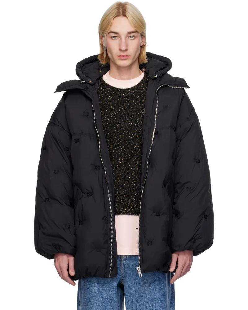 Ganni Black Midi Tech Puffer Jacket Black