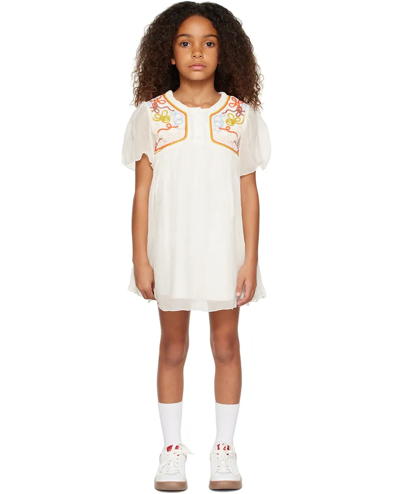 Chloé Kids Off-White Embroidered Dress 117