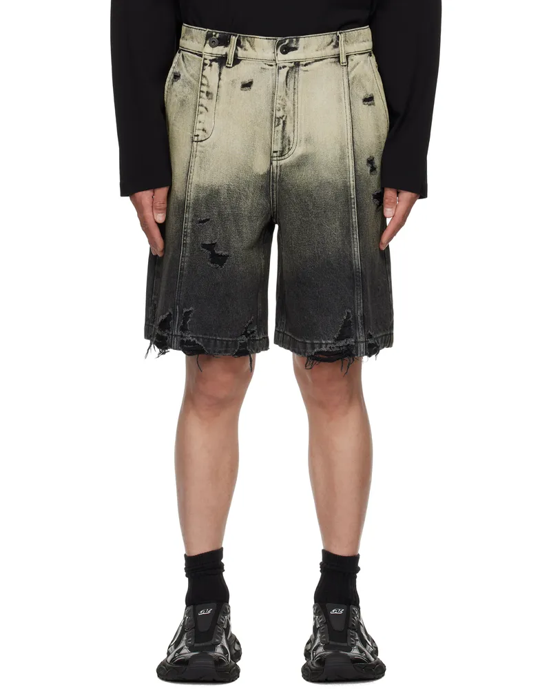 Feng Chen Wang Black & Beige Gradient Denim Shorts Black
