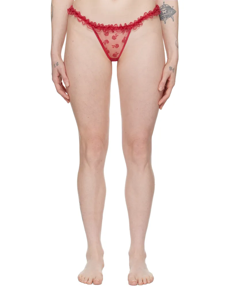 Le Petit Trou Pink & Red Rose Heart Thong Pink