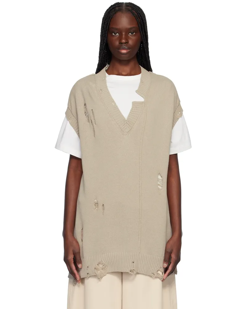 Yohji Yamamoto Taupe 7G2P Jersey V Neck Vest 1