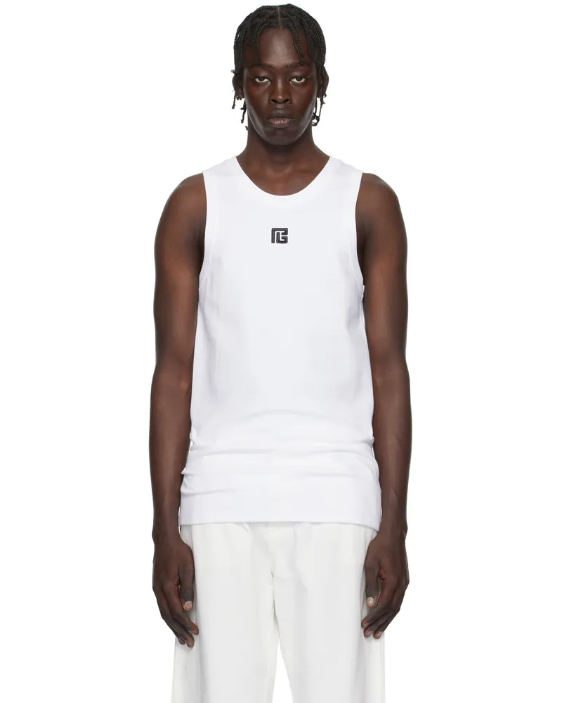Balmain White 'PB' Embroidered Tank Top Gab