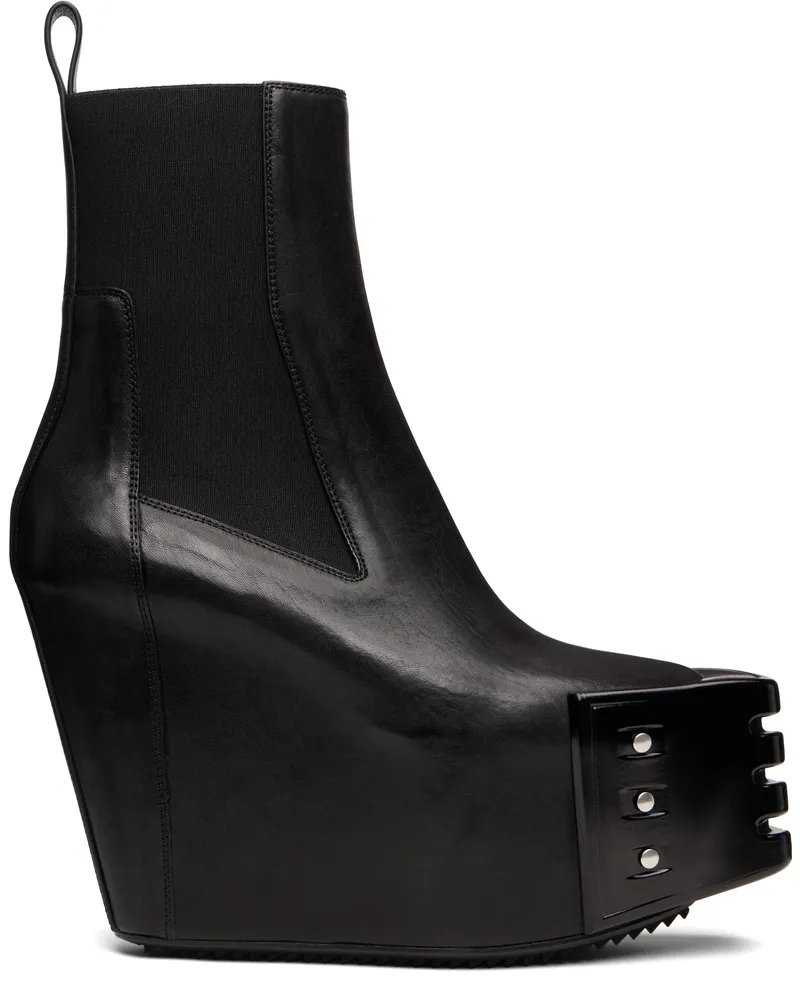 Rick Owens Black Grilled Wedge Beatle Chelsea Boots 09
