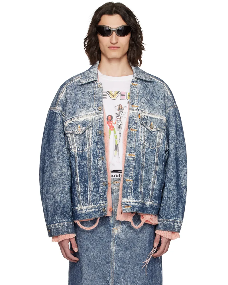 Doublet Blue Acid Wash Denim Jacket Indigo