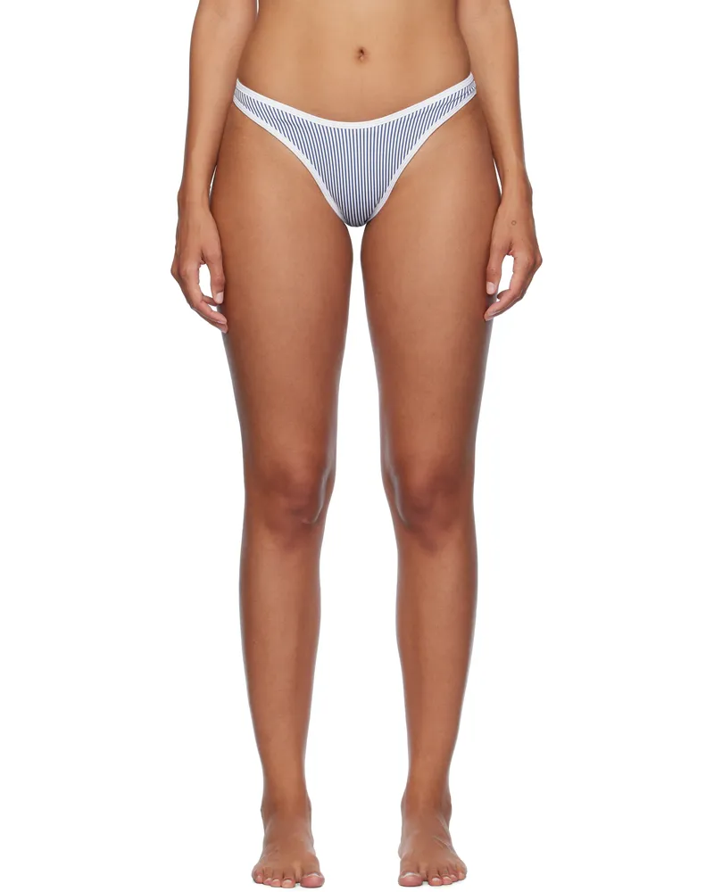 Frankies Bikinis Blue & White Dove Striped Classic Bikini Bottom Ocean