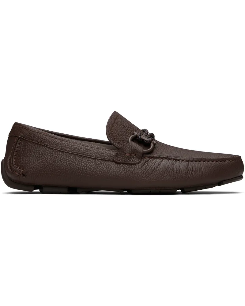 Ferragamo Brown Gancini Ornament Driver Loafers Cioccolato
