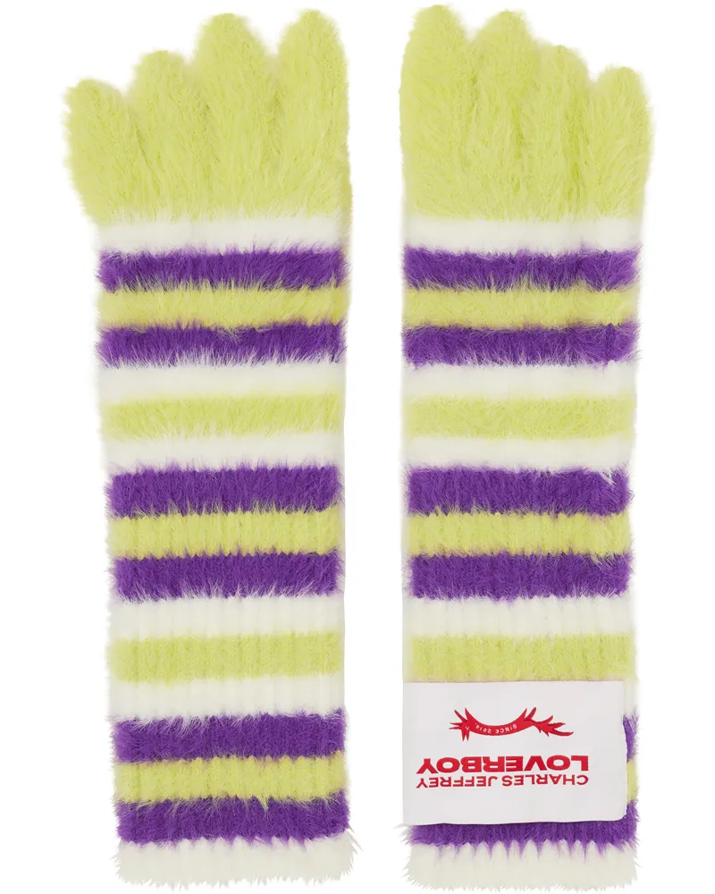 Charles Jeffrey Loverboy Green & Purple Fluffy Striped Gloves Green-purple
