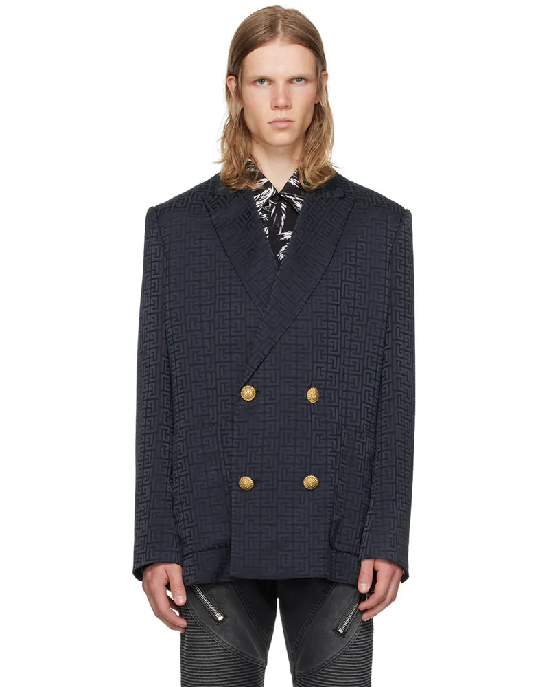 Balmain Navy PB Labyrinth Blazer Bleu