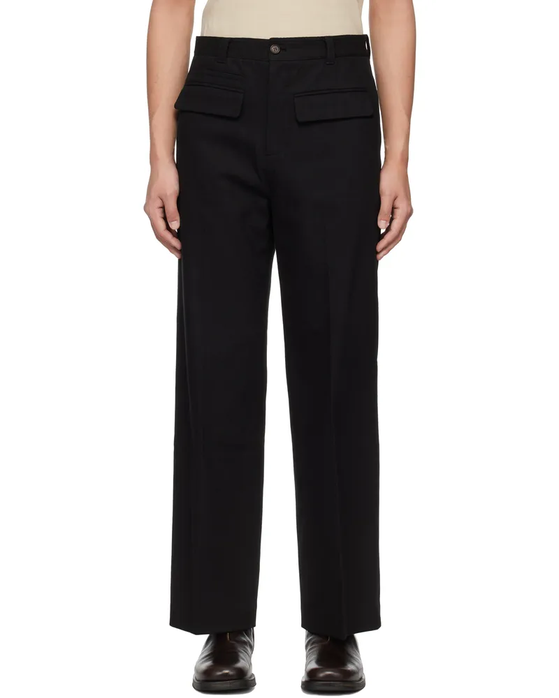 lesugiatelier Black Cotton Twill Trousers Black