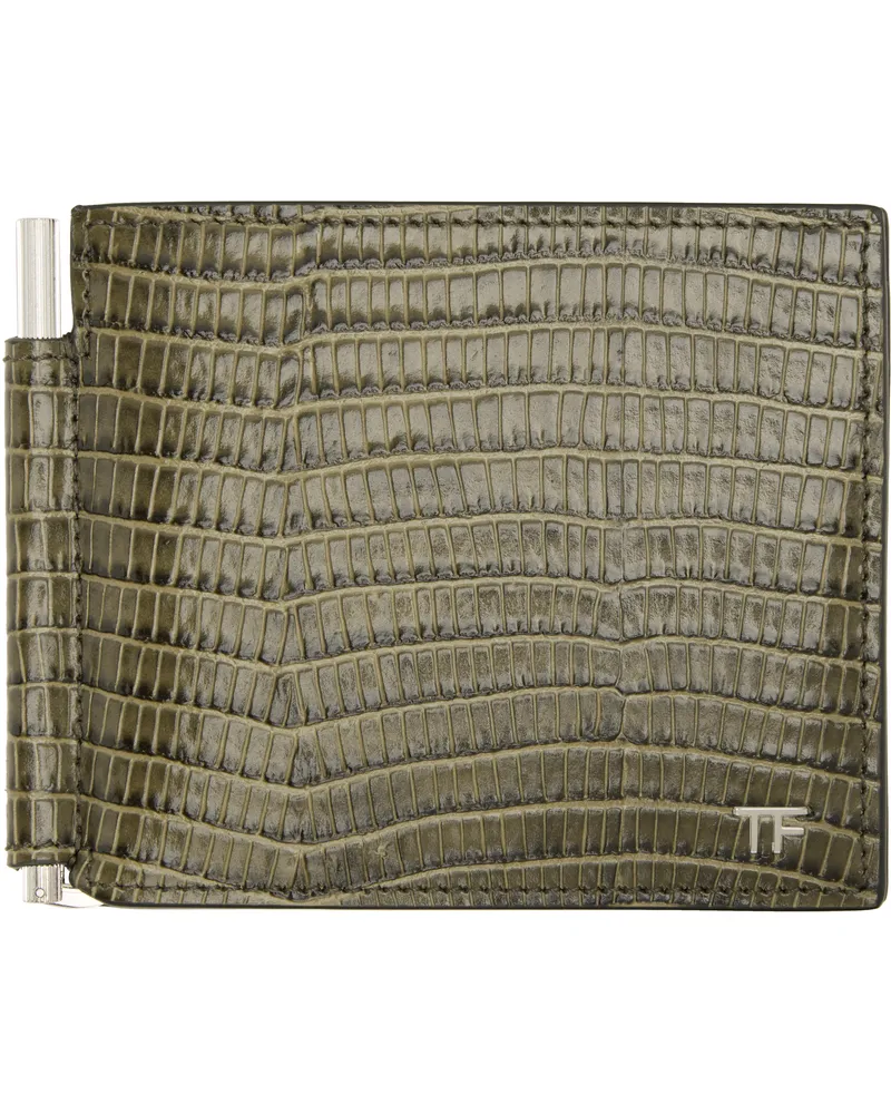 Tom Ford Khaki T line Money Clip Wallet 1g051slate