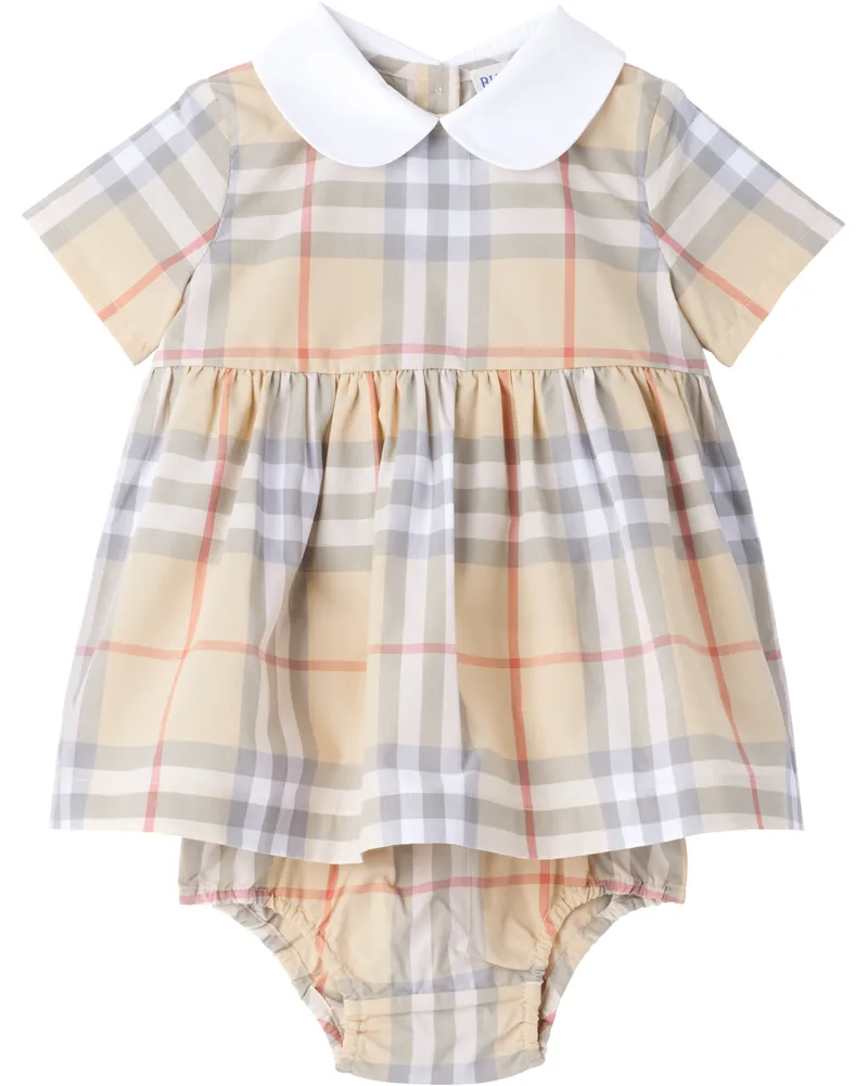 Burberry Baby Beige Check Cotton Poplin Dress Pale
